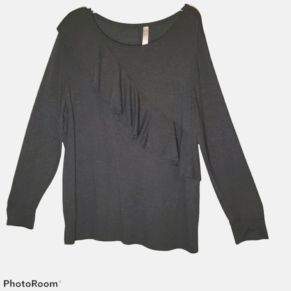 Sleep by Cacique women's large gray asymmetric ruffle sweater. 201